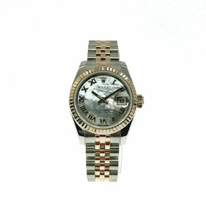 Rolex 26 MM MOP Datejust 18 Karat Rose Gold Steel Watch Ref # 179171 Box Papers