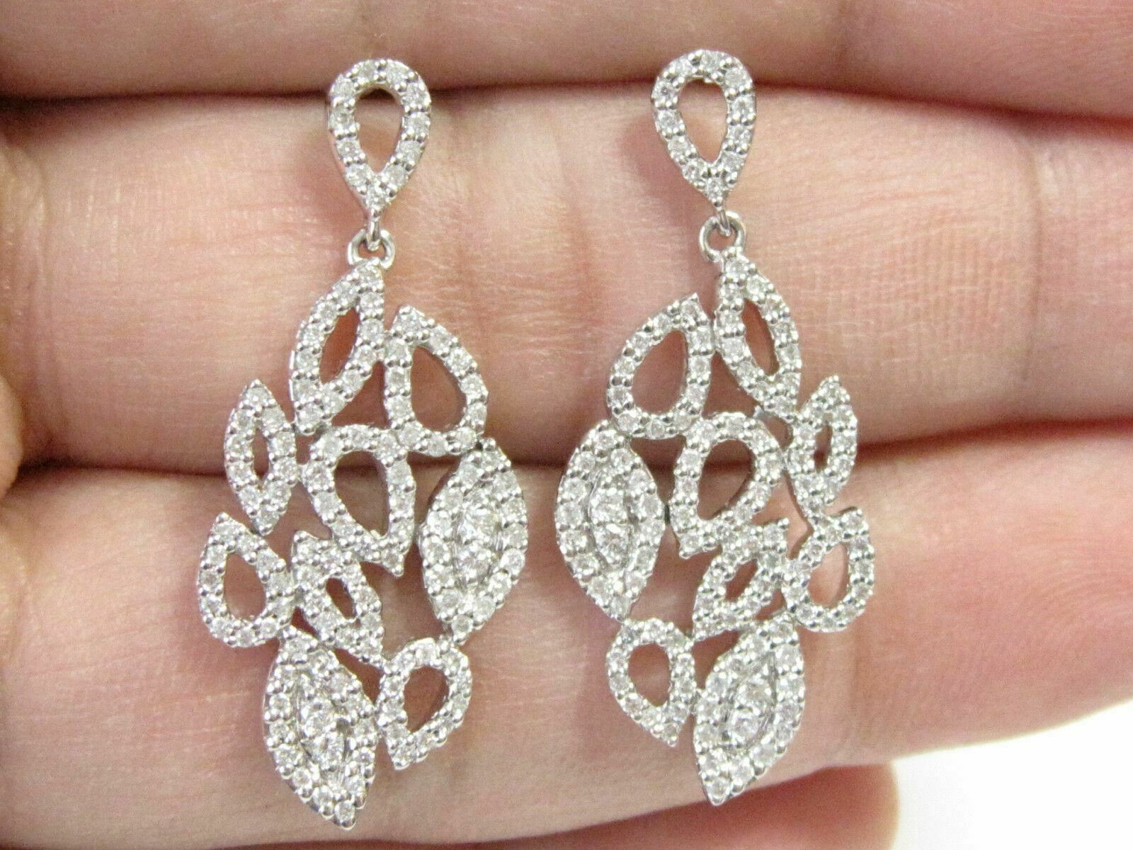 FINE Natural Rounds Art Deco Dangling Diamond Earrings 14kt White Gold