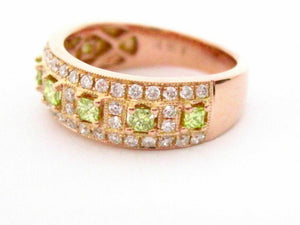 1.25 TCW Natural Princess Cut Green Diamond Cocktail Ring Size 7 14k Rose Gold