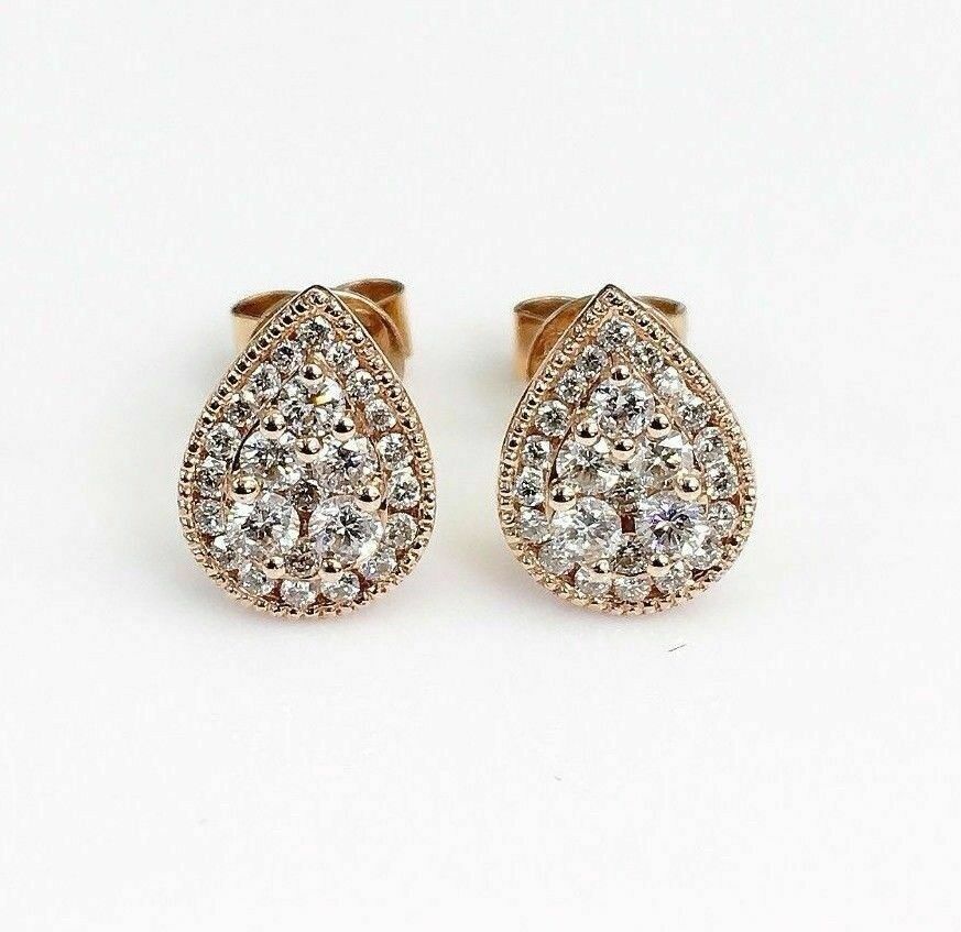 0.68 Carat t.w. Diamond Halo Invisible Set Earrings 18K Rose Gold Brand New