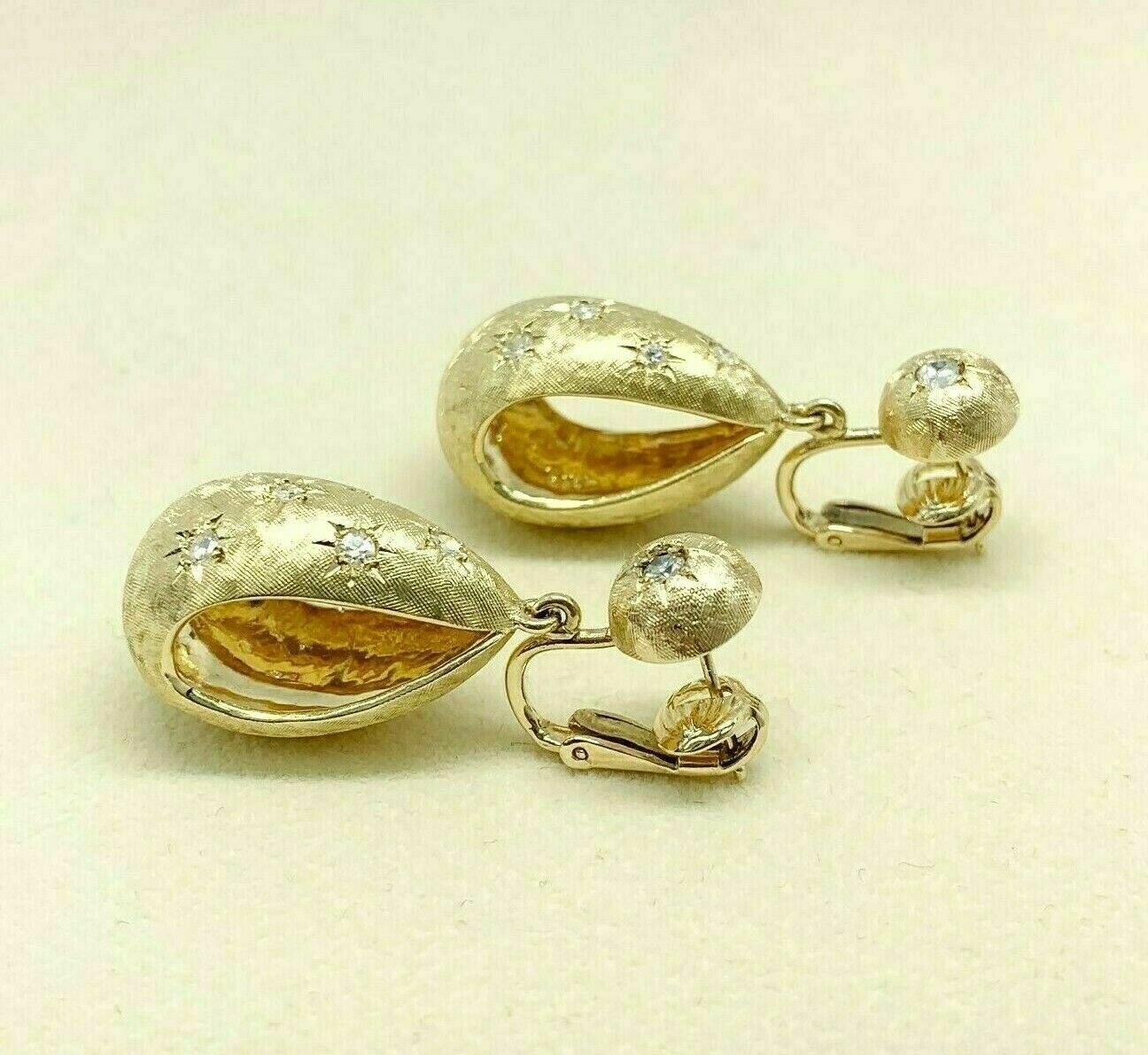 Estate 0.46 Carats t.w. Florentine Diamond Dangle Earrings 14 Karat Yellow Gold