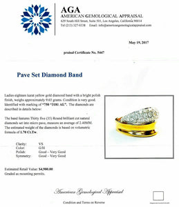 $4,900 Retail 1.70 Carats Round Cut Puffed Pave Set Diamond Anniversary Ring