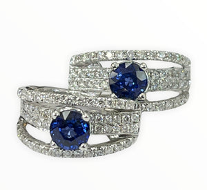Blue Sapphire Diamond Huggie Earrings White Gold 18kt