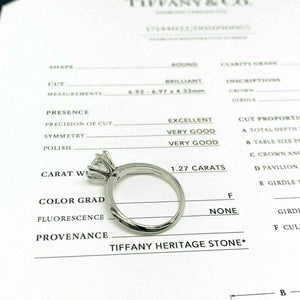 Tiffany & Co. 1.27 Carats F VS1 Round Diamond Platinum Solitaire Ring w Cert