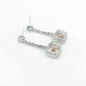 6.65 tcw Margonite Cushion Drop Earrings Halo Diamond Dangling in 14K White Gold