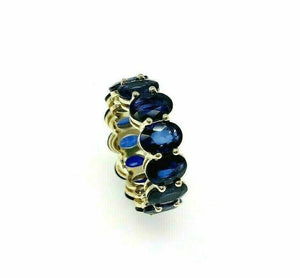 10.75 Carats t.w. Oval Blue Sapphires Custom Made Eternity Ring 14K Yellow Gold