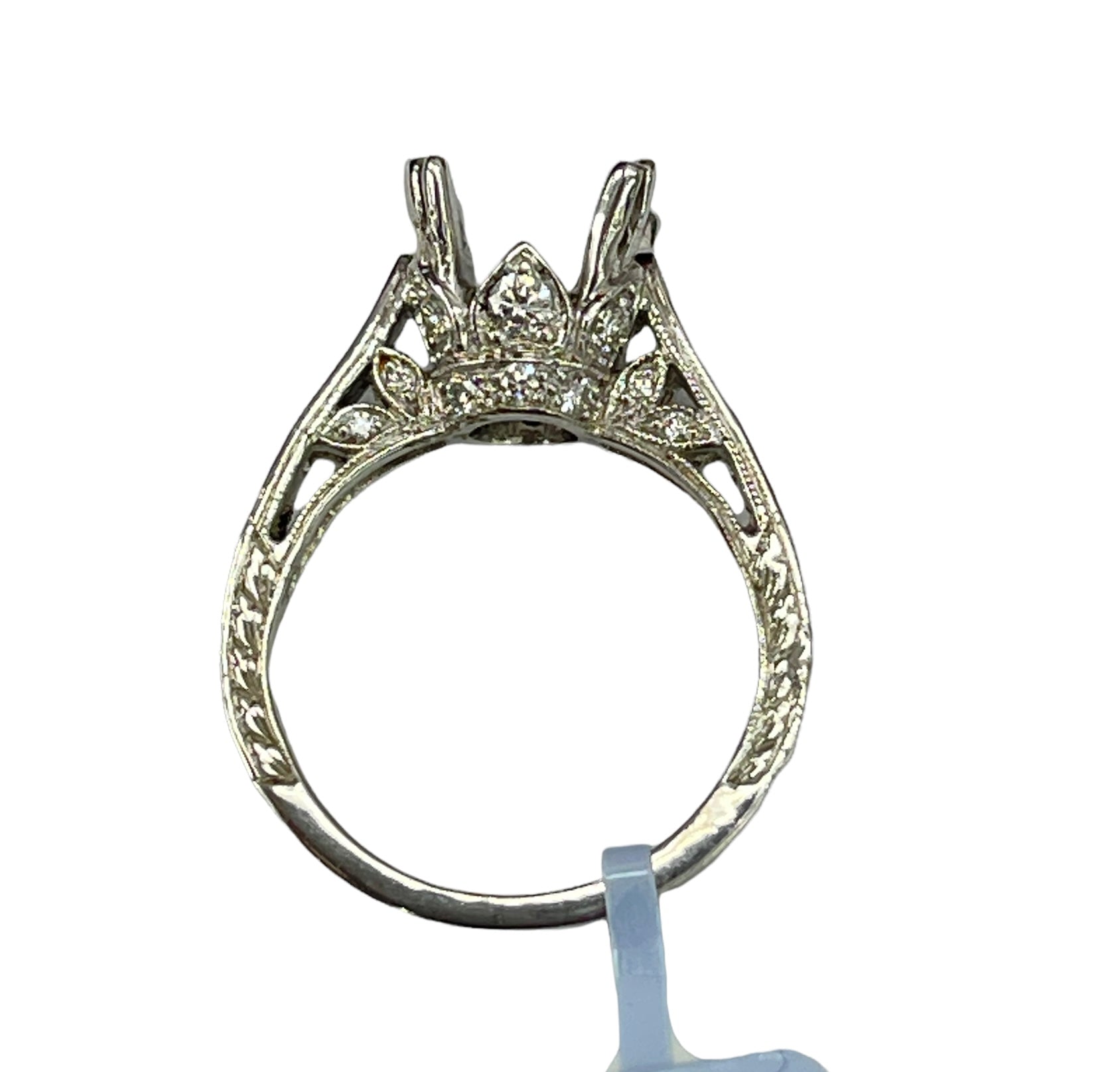 Art Nouveau 4 Prong Semi-Mounting Diamond Ring Platinum