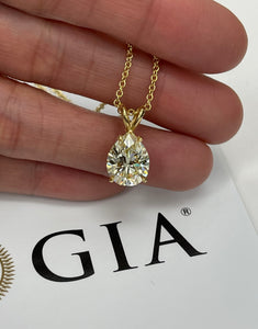 GIA Certified Pear Brilliant Fancy Yellow Drop Pendant Necklace Yellow Gold