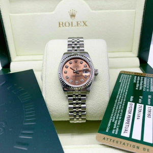 Rolex 26MM Lady Diamond Datejust 18 Karat White Gold Steel Watch Ref # 179174