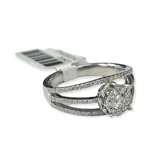 Solitaire Round Brilliants Diamond Ring Three Bands White Gold 18kt