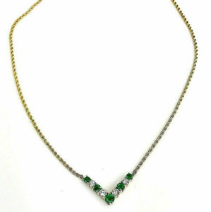 2.48 Carats t.w. Emerald & Diamond Necklace with Attached 14K Yellow Gold Chain