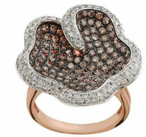 2.63Ct Natural Round Cut Fancy Brown Diamond Cocktail Ring Size 7 14k Rose Gold