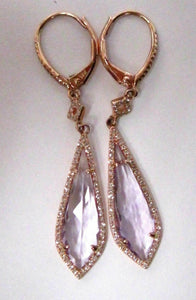 4.19 TCW Natural Purple Amethyst Quartz & Diamond Dangle Earrings 14k Rose Gold