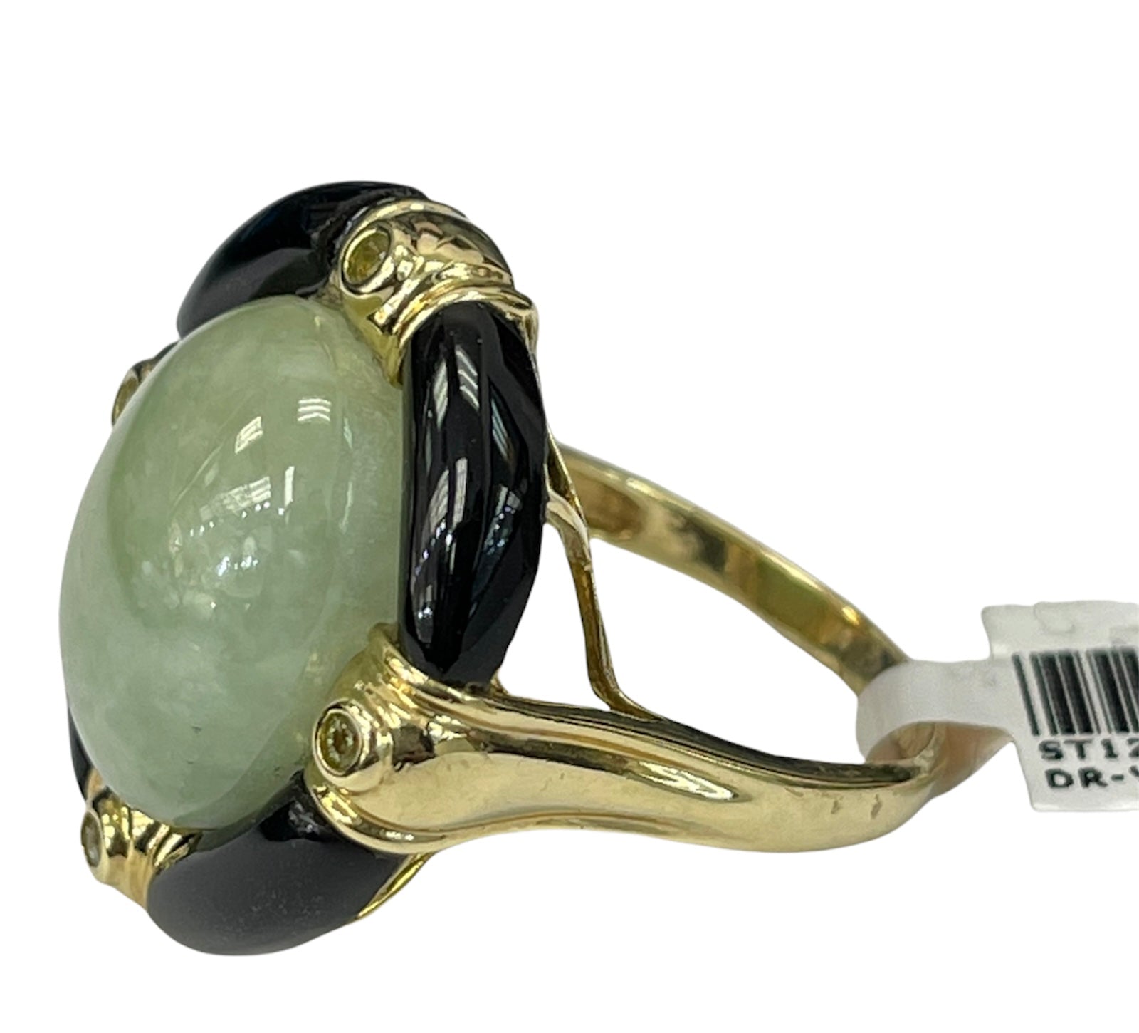 Jade Diamond Ring with Enamel Accents Yellow Gold