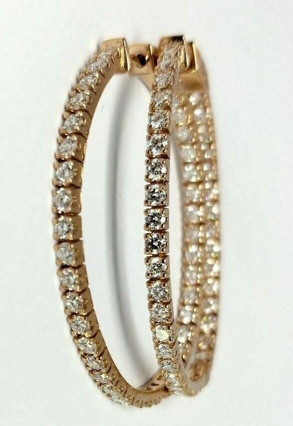 2.72 ct Diamond Hoop Eternity Inside Out 14K Rose Gold Earrings