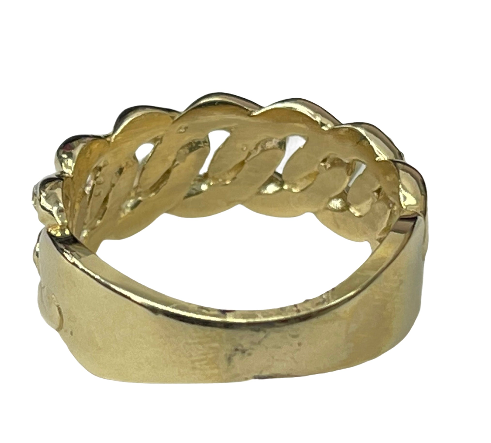 Cuban Link Womens Diamond Ring Yellow Gold 14kt