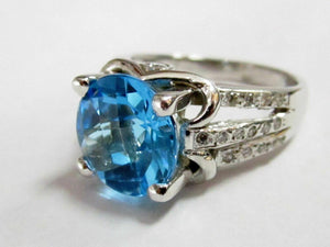 5.55 TCW Natural Round Blue Topaz & Diamond Ring Size 7 G SI-1 14k White Gold