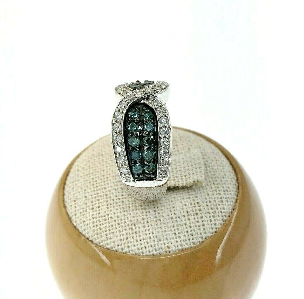 1.25 Carats t.w. Blue and White Diamond 4 Row Pave Set Anniversary Ring 14K Gold