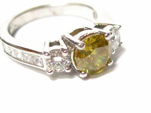 HPHT Round Fancy Yellow Solitaire Diamond Engagement Ring VVS2 Sz 6.5 14k WGold