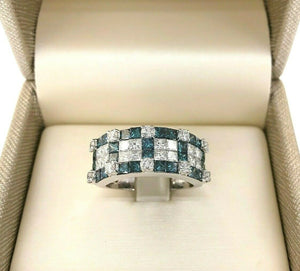 3.72 Carats t.w. Blue and White Princess Diamond Invisible Set Anniversary Ring
