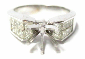 Fine 6 Prongs Semi-Mounting Princes Cut Diamond Ring Engagement 18kt White Gold
