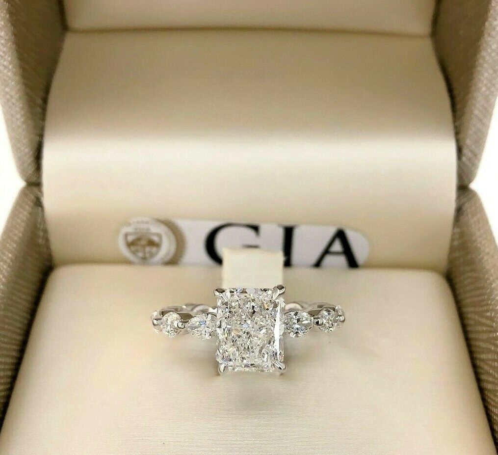 3.54 Carats Radiant Cut GIA F Color Under Halo Engagement Ring Center 2.01Carats