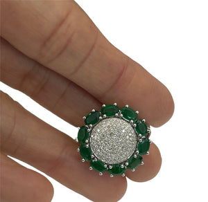 Emerald Gem Flower Diamond Ring White Gold 14kt