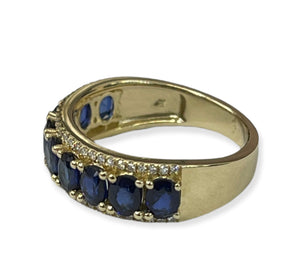 Sapphire Oval Gem Single Row Diamond Ring Yellow Gold