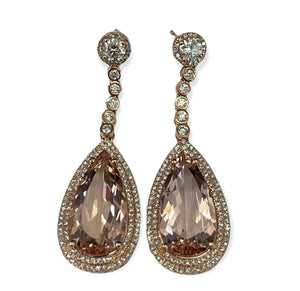 Morganite Gem Dangling Diamond Earrings Rose Gold 14kt