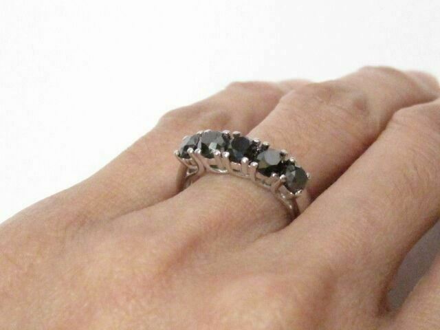 1.96 TCW 5 Stone Round Cut Black Diamond Anniversary Ring/Band Size 6.5 14k Gold