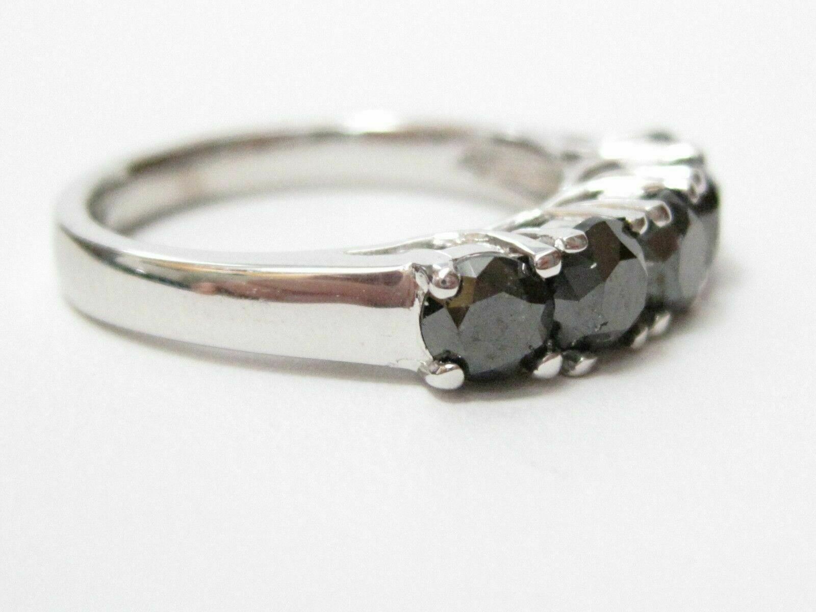 1.96 TCW 5 Stone Natural Round Cut Black Diamond Anniversary Ring Size 6.5 14k