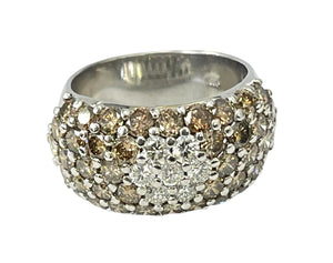 Pave Dome Round Brilliants White and Chocolate Diamond Ring 14kt