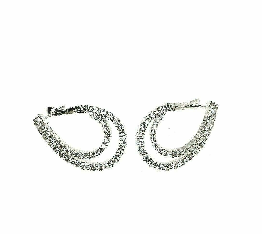 1.51 Carats t.w. Double Row Round Diamond Earrings 18K White Gold