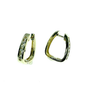 0.40 Carats Channel Set Round Diamond Trapezoid Hoop Earrings 14K Yellow Gold