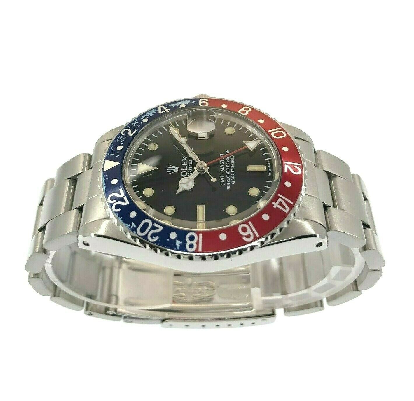 Vintage Rolex 40mm Pepsi GMT Master II Stainless Steel Watch Ref Number 16570