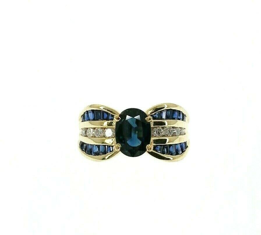 Fine 2.97 Carats t.w. Blue Sapphire & Diamond Anniversary Right Hand Ring 14K