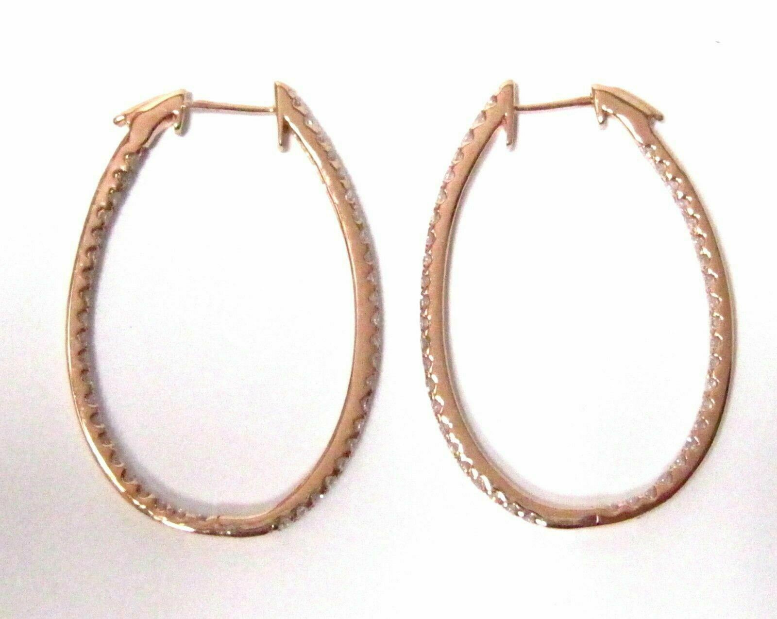Fine 27mm Oblong Hoops In & Out Diamond Earrings G VS-2 18kt Rose Gold