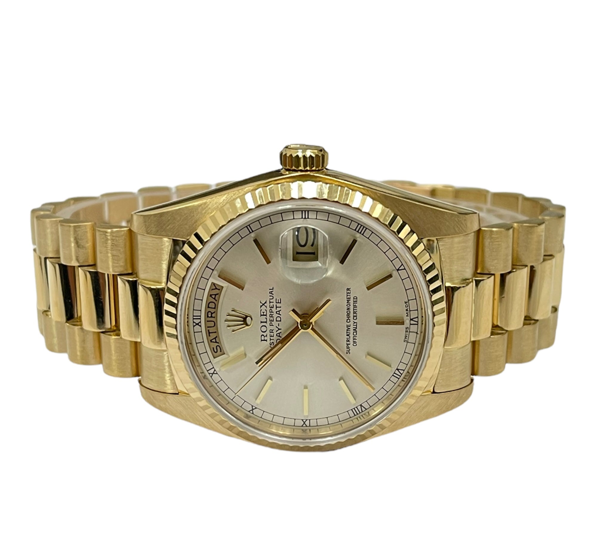 Rolex DayDate 36mm Watch 18078 Factory Silver Dial Champagne Stick