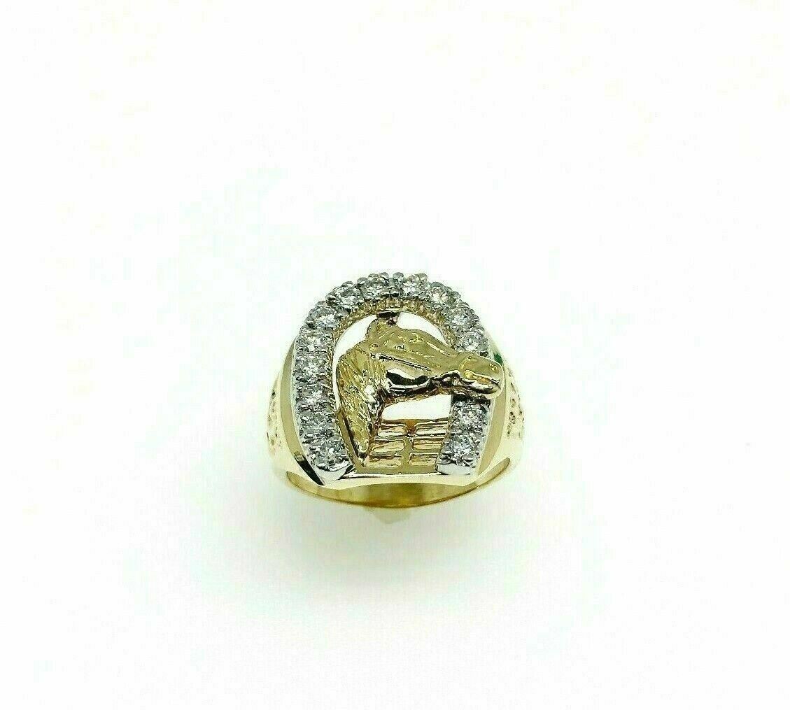 0.84 Carats t.w. Mens Diamond HorseShoe Nugget Ring 14K Two Tone Gold 12 Grams