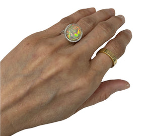 Opal Gem Oval Halo Diamond Ring White Gold 14KT