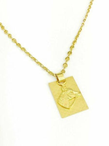 24K Yellow Gold Horse Pendant with Seperate Plaque Gucci-Style-Link Chain 28"