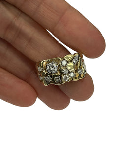 Round Brilliant Nugget Diamond Ring Yellow Gold 14kt