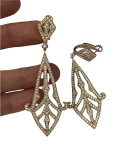 Round Brilliants Victorian Diamond Chandelier Earrings Rose Gold 18kt