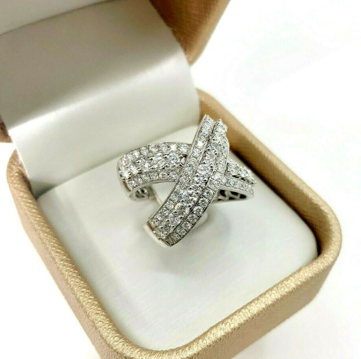 2.51 Carats t.w. Diamond 3 Row Bypass Wedding/Anniversary Ring 18KW Gold
