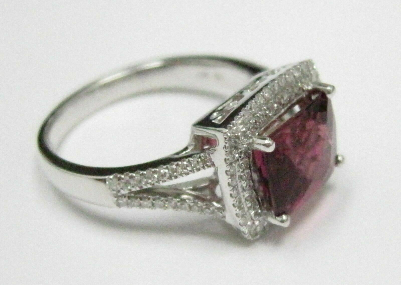 2.66 TCW Natural Radiant Tourmaline & Diamond Accents Ring Size 7 14k White Gold
