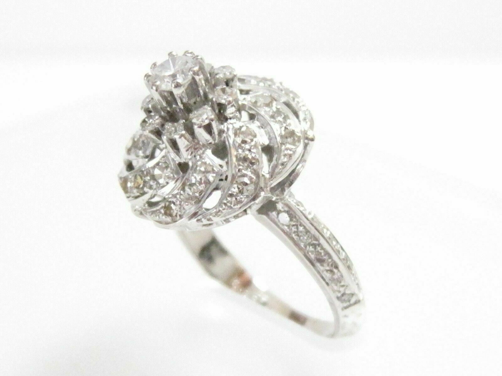 FINE Round Diamond Ring Antique Inspired 14kt White Gold