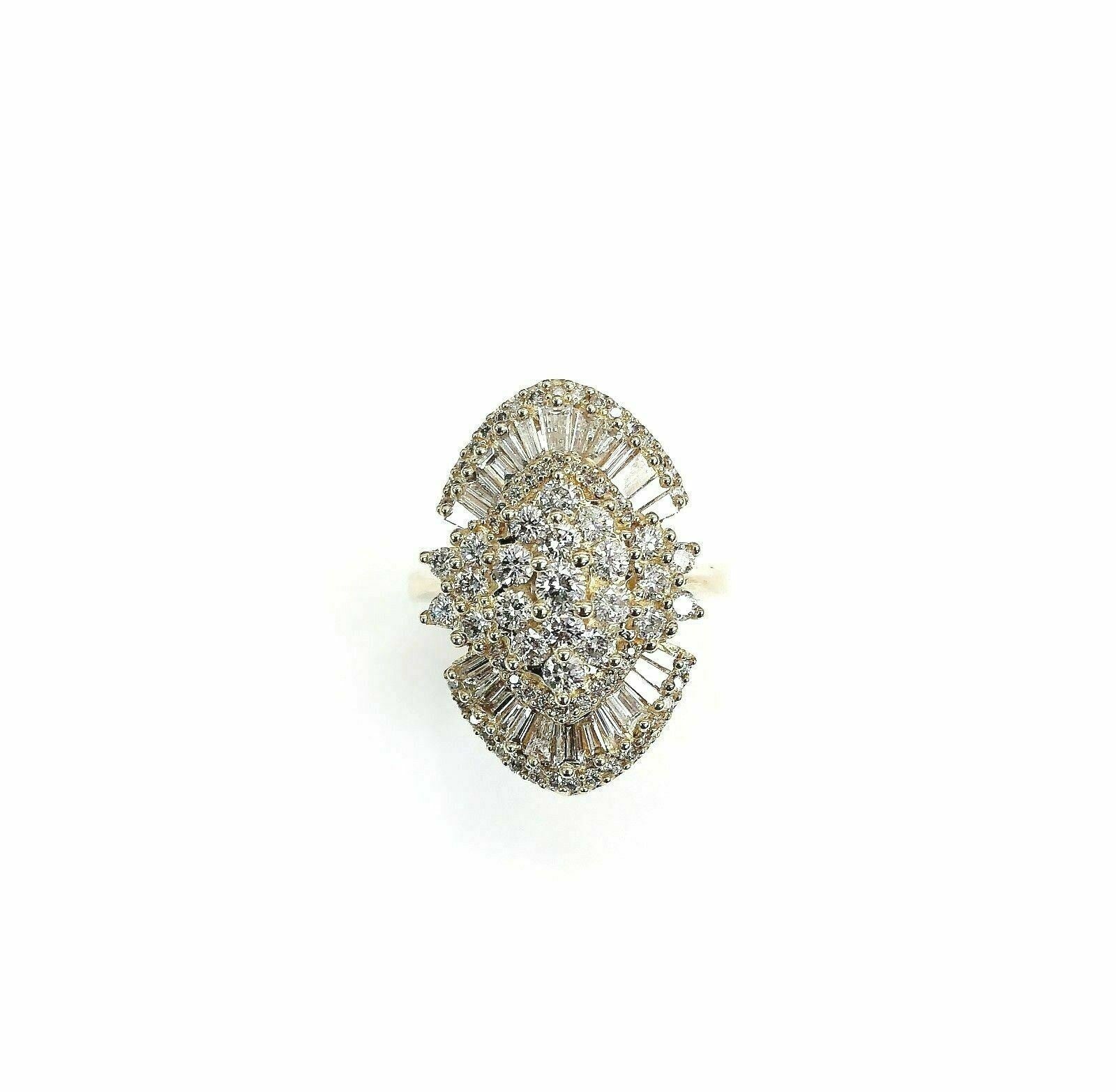 2.50 Carats Round and Baguette Cut Diamond Anniversary Ring 14K Yellow Gold