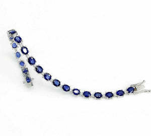 14.50 Carats Blue Sapphire and Diamond Tennis Bracelet 18K White Gold