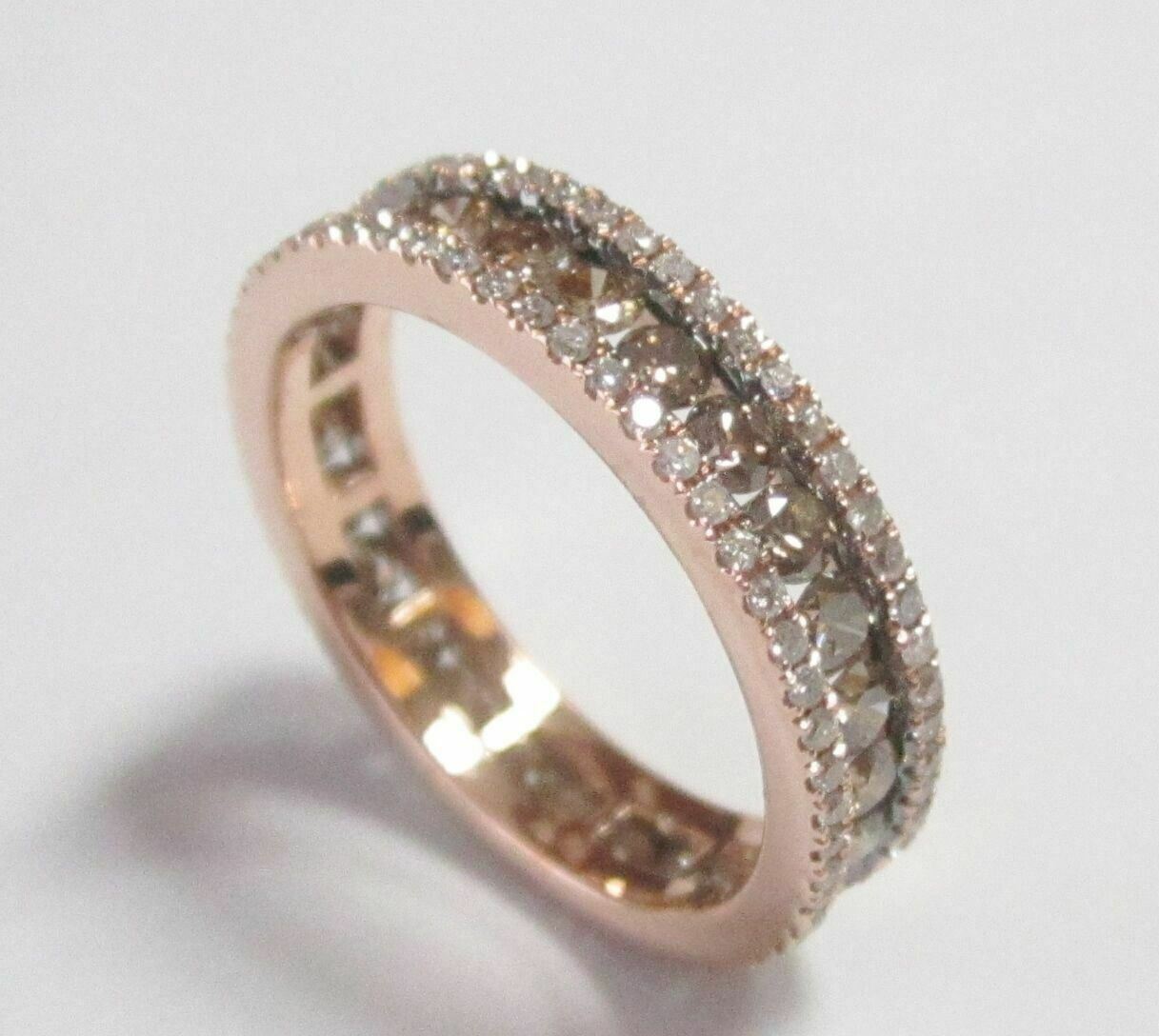 1.90ct Natural Fancy Intense Brown Diamond Eternity Band Size 6.75 Rose Gold