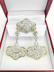 2.50 tcw Diamond Ring & Earrings Set Vintage Round Cut 18K two tone Gold